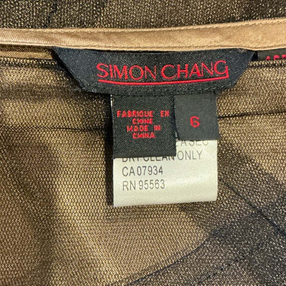 Simon Chang Black Mesh Embroidered Maxi Skirt - Bronze Lining - Size 6 - Picture 3 of 6